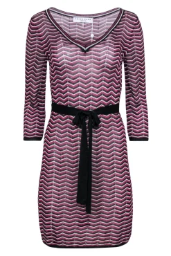 Trina Turk - Purple, Black & White Chevron Knit Belted Shift Dress Sz M