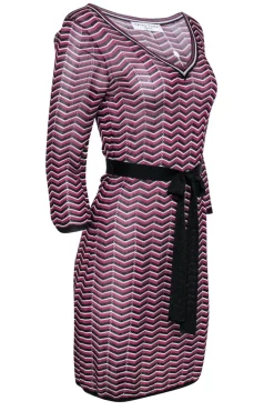 Trina Turk - Purple, Black & White Chevron Knit Belted Shift Dress Sz M