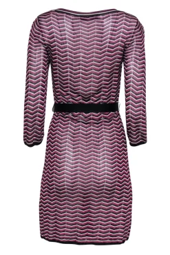 Trina Turk - Purple, Black & White Chevron Knit Belted Shift Dress Sz M