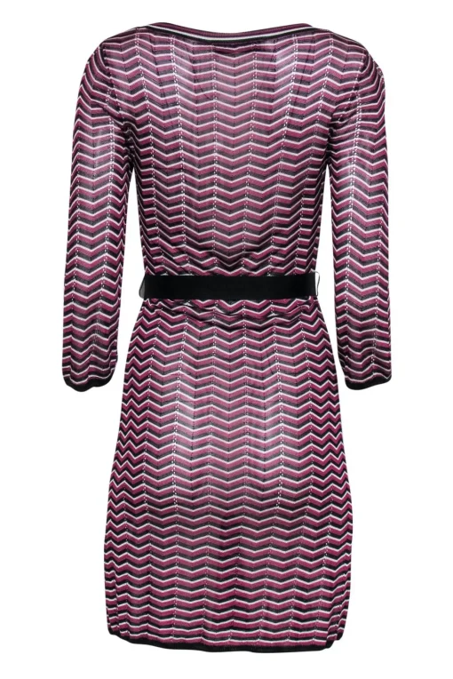 Trina Turk - Purple, Black & White Chevron Knit Belted Shift Dress Sz M