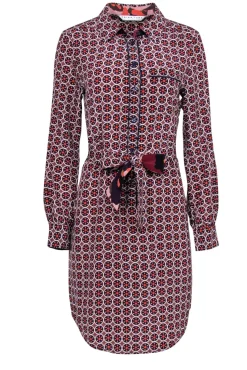 Trina Turk - Tan & Multicolored Geometric Print Belted Shirtdress Sz S