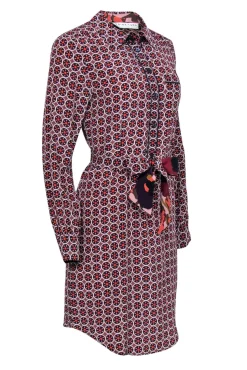 Trina Turk - Tan & Multicolored Geometric Print Belted Shirtdress Sz S
