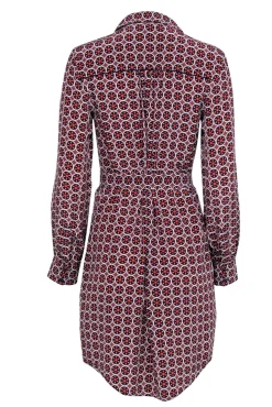 Trina Turk - Tan & Multicolored Geometric Print Belted Shirtdress Sz S