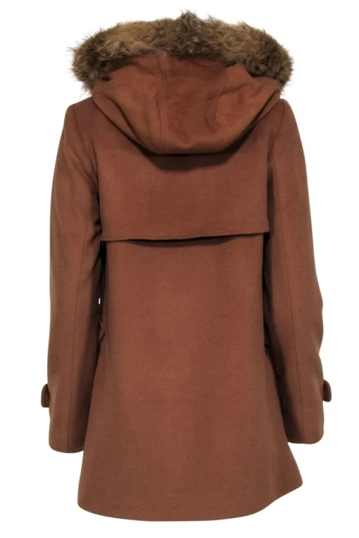 Trina Turk - Tan Wool Blend Coat w/ Fur Lined Hoodie Sz 6