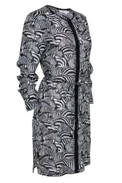 Trina Turk - White & Black Zebra Print Button-Up Belted Shirtdress Sz 4