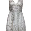 Trina Turk - White & Silver Leopard Print Fit & Flare Dress Sz 2