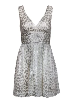 Trina Turk - White & Silver Leopard Print Fit & Flare Dress Sz 2
