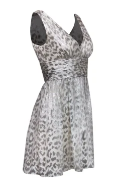 Trina Turk - White & Silver Leopard Print Fit & Flare Dress Sz 2