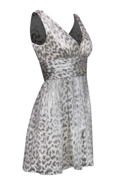 Trina Turk - White & Silver Leopard Print Fit & Flare Dress Sz 2