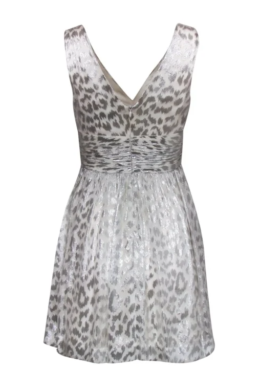 Trina Turk - White & Silver Leopard Print Fit & Flare Dress Sz 2
