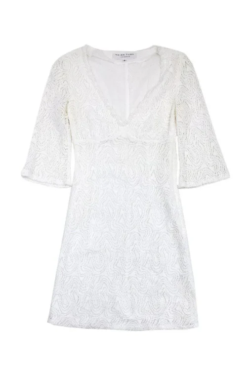 Trina Turk - White Crochet 3/4 Sleeve Dress Sz 0
