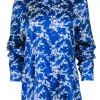 Tucker - Cobalt Blue Floral Print Long Sleeve Silk Blouse Sz M