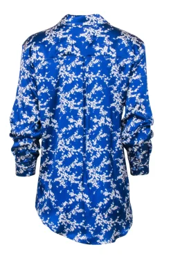 Tucker - Cobalt Blue Floral Print Long Sleeve Silk Blouse Sz M