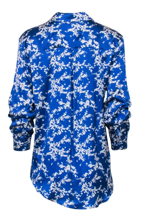 Tucker - Cobalt Blue Floral Print Long Sleeve Silk Blouse Sz M