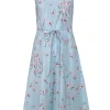 Tucker - Light Blue, Pink & Green Floral Print Belted Silk & Cotton Slip Dress Sz L