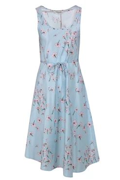 Tucker - Light Blue, Pink & Green Floral Print Belted Silk & Cotton Slip Dress Sz L