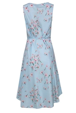 Tucker - Light Blue, Pink & Green Floral Print Belted Silk & Cotton Slip Dress Sz L