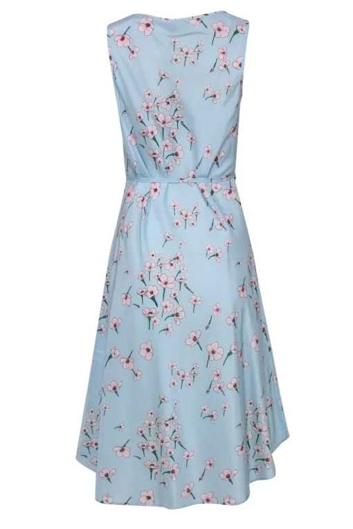Tucker - Light Blue, Pink & Green Floral Print Belted Silk & Cotton Slip Dress Sz L