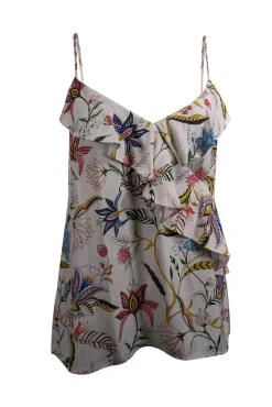 Tucker - Off White w/ Multicolor Floral Paisley Print Silk Sleeveless Top Sz M