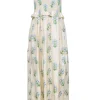 Tuckernuck - Beige Maxi Dress w/ Green & Blue Embroidery Sz M