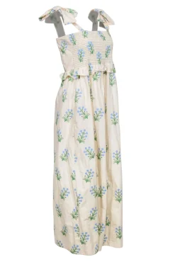 Tuckernuck - Beige Maxi Dress w/ Green & Blue Embroidery Sz M