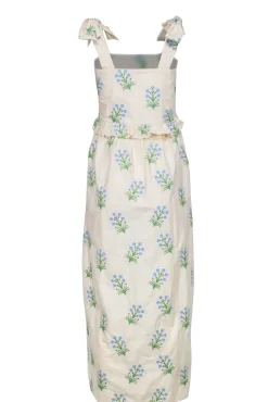 Tuckernuck - Beige Maxi Dress w/ Green & Blue Embroidery Sz M
