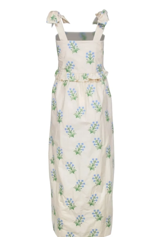 Tuckernuck - Beige Maxi Dress w/ Green & Blue Embroidery Sz M