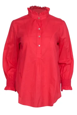 Tuckernuck - Coral Pink Three Quarter Button Front Ruffle Collar Top Sz S