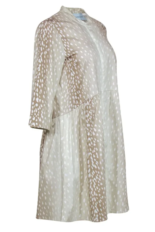 Tuckernuck - Cream & Tan Deer Print A-Line Button Front Shirt Dress Sz M