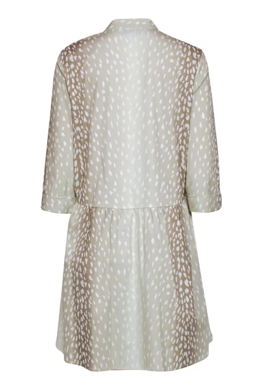 Tuckernuck - Cream & Tan Deer Print A-Line Button Front Shirt Dress Sz M