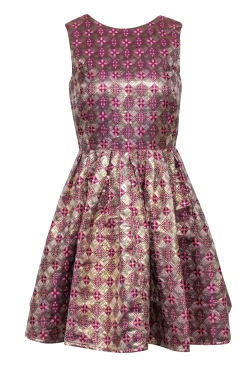 Tuckernuck - Pink, Gold, & Purple Brocade Print Open Back Dress Sz S