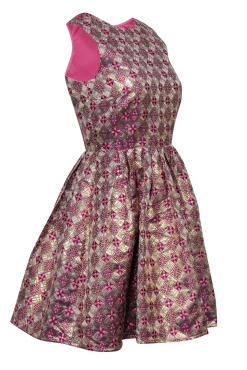 Tuckernuck - Pink, Gold, & Purple Brocade Print Open Back Dress Sz S