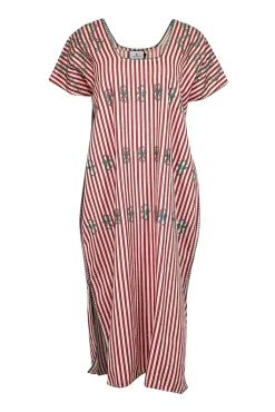 Tuckernuck - Red & Cream Stripe w/ Green Embroidered Detail Tunic Dress Sz M