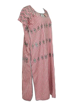 Tuckernuck - Red & Cream Stripe w/ Green Embroidered Detail Tunic Dress Sz M