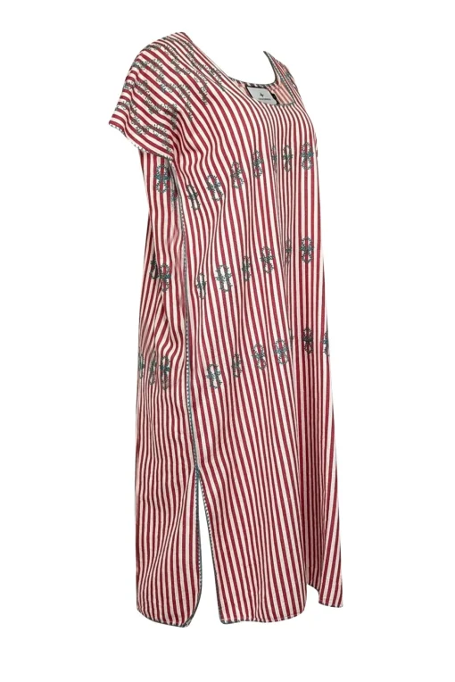 Tuckernuck - Red & Cream Stripe w/ Green Embroidered Detail Tunic Dress Sz M