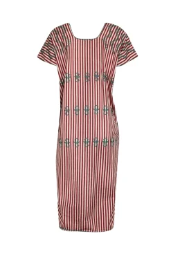 Tuckernuck - Red & Cream Stripe w/ Green Embroidered Detail Tunic Dress Sz M