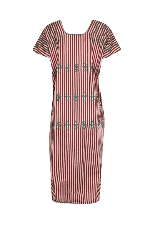 Tuckernuck - Red & Cream Stripe w/ Green Embroidered Detail Tunic Dress Sz M