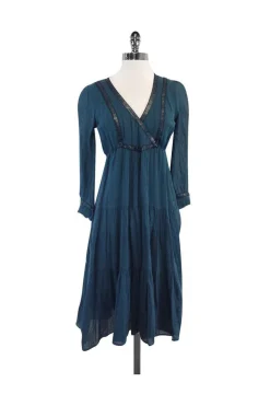 Twelfth Street by Cynthia Vincent - Teal Cotton Peasant Dress Sz 6