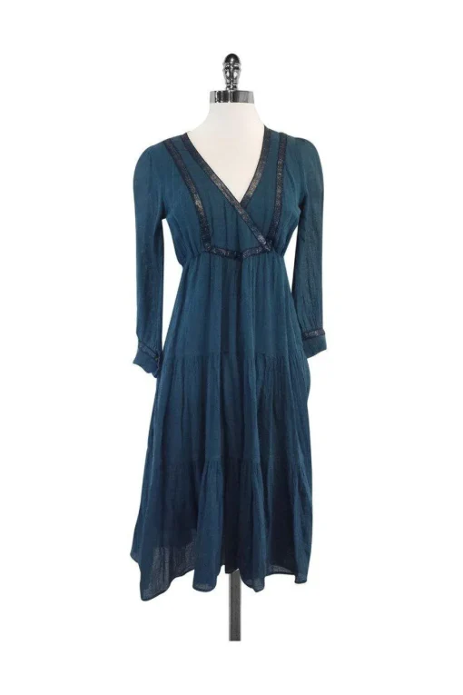 Twelfth Street by Cynthia Vincent - Teal Cotton Peasant Dress Sz 6