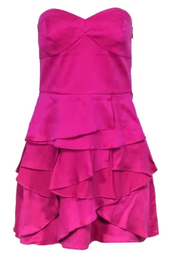 Twelfth Street by Cynthia Vincent - Hot Pink Strapless Silk Ruffle Mini Dress Sz 6