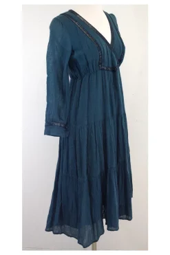 Twelfth Street by Cynthia Vincent - Teal Cotton Peasant Dress Sz 6