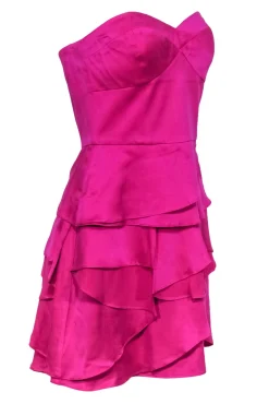 Twelfth Street by Cynthia Vincent - Hot Pink Strapless Silk Ruffle Mini Dress Sz 6