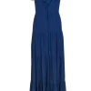 Twinset - Navy Tiered Button-Up Maxi Dress w/ Beaded & Ruffled Trim Sz XXS