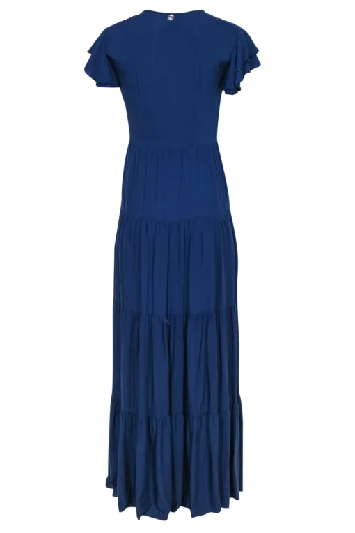 Twinset - Navy Tiered Button-Up Maxi Dress w/ Beaded & Ruffled Trim Sz XXS
