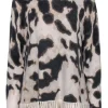Tyler Boe - Cream & Brown Leopard Print Turtleneck Sweater w/ Fringed Hem Sz L