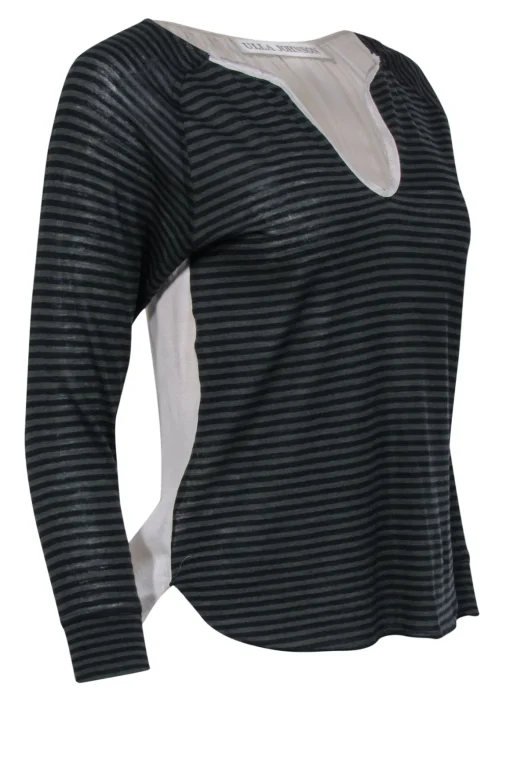 Ulla Johnson - Black & Green Striped Top w/ Cream Layering Sz S