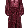 Ulla Johnson - Burgundy & Red Print Silk Midi Dress w/ Tie Sz 10