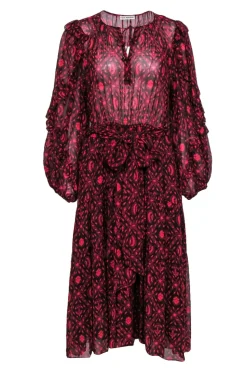 Ulla Johnson - Burgundy & Red Print Silk Midi Dress w/ Tie Sz 10