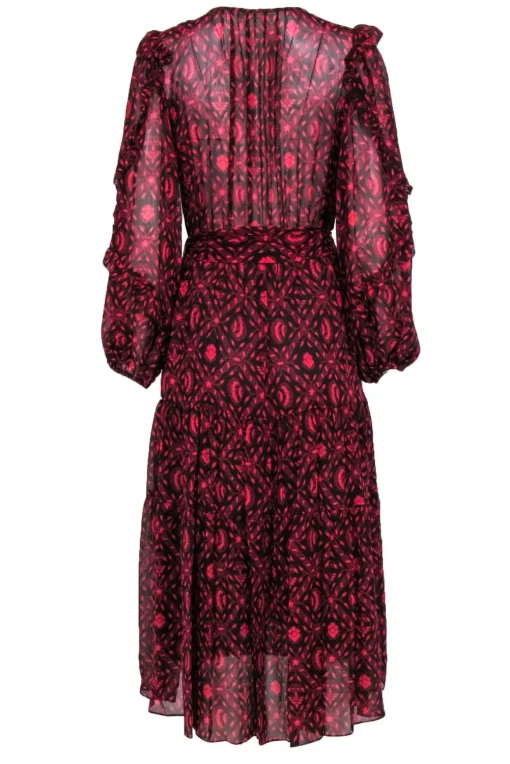 Ulla Johnson - Burgundy & Red Print Silk Midi Dress w/ Tie Sz 10