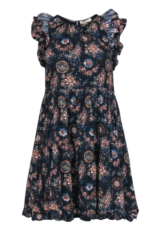Ulla Johnson - Navy Floral Print Sleeveless Ruffled Mini Dress Sz 4